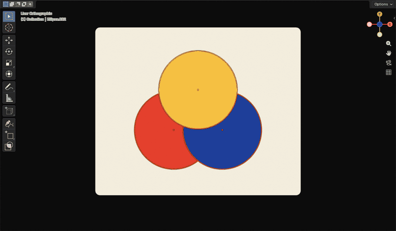 Dragging across three overlapping circles merges the touched pieces