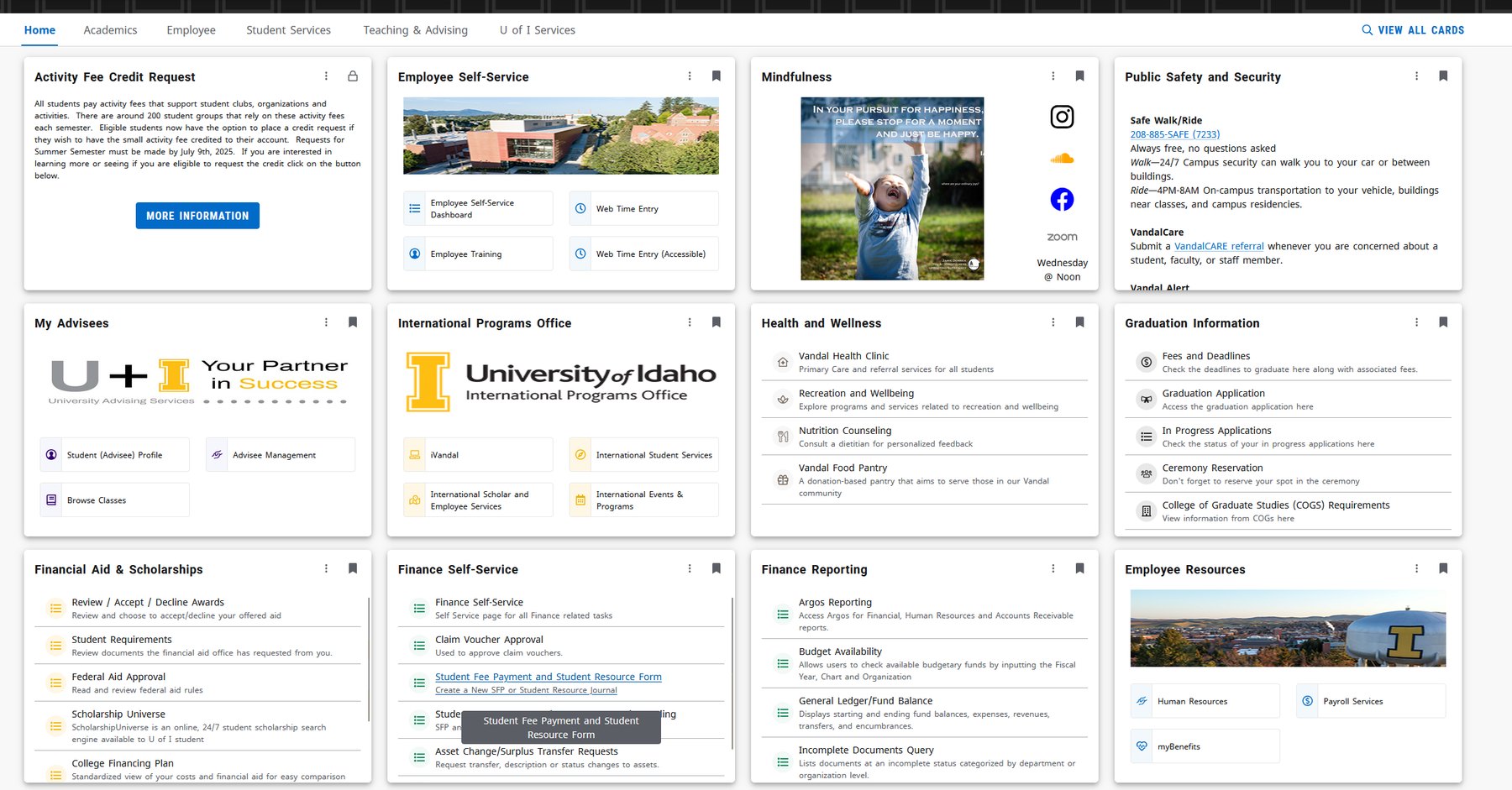 The MyUI home page before the redesign