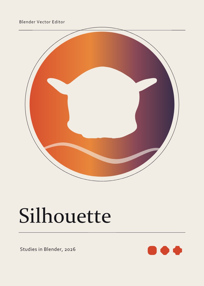 A poster called Silhouette, laid out in Blender with a gradient circle