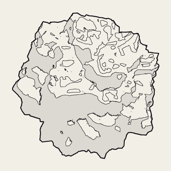 Light and shadow on the rock split into flat outlined regions