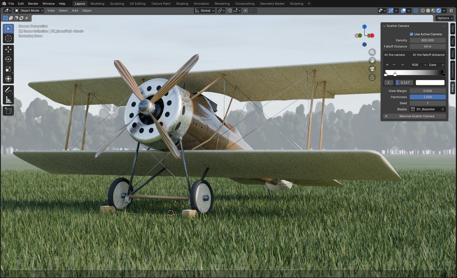 The Scatter Camera settings panel in Blender's sidebar