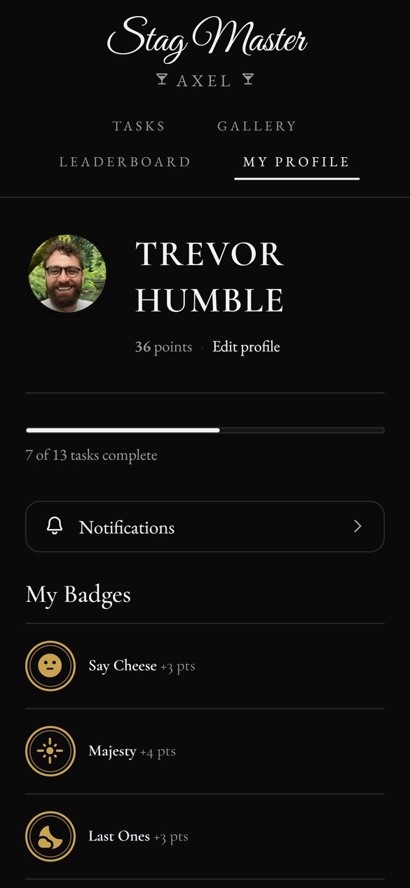 My Stag Master profile with points and badges